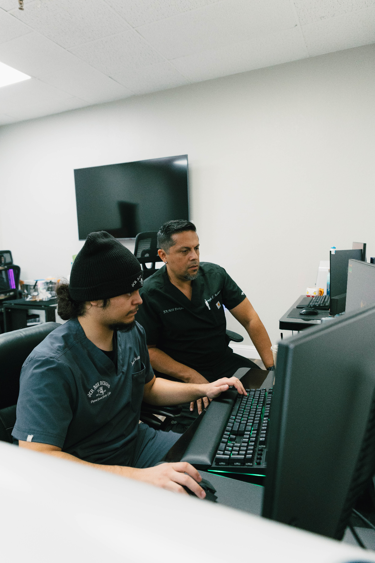 JCR AOX designers collaborating on a case at the lab